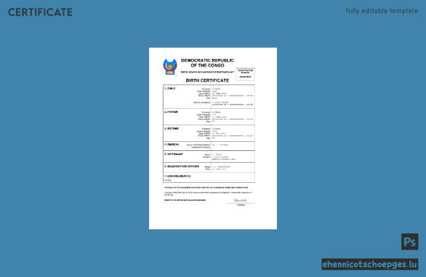 Geburtsurkunde der Demokratischen Republik Kongo: Beispiel-Word- und PDF-Datei (Vorschau)